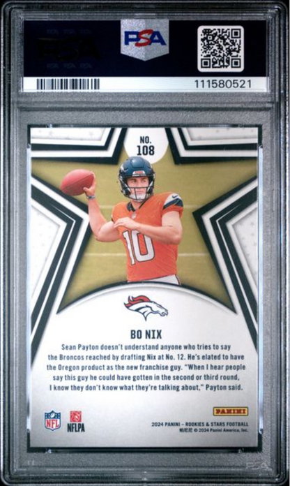 Graded 2024 Panini Rookies & Stars Bo Nix #108 Rookie RC Football Card PSA 10 Gem Mint