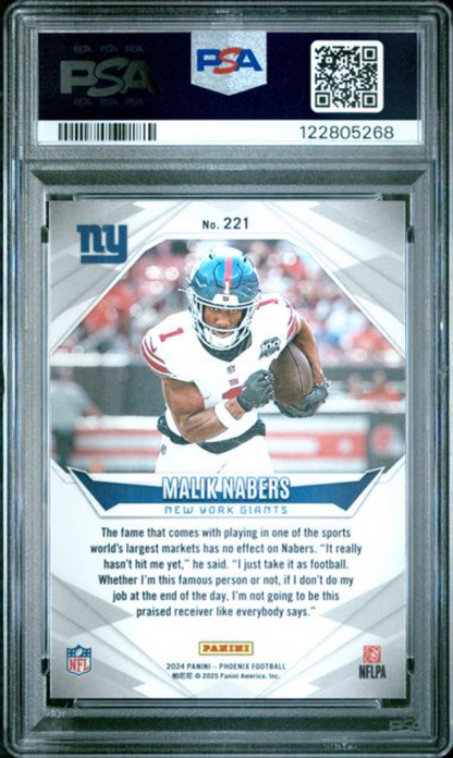 Graded 2024 Panini Phoenix Malik Nabers #221 Purple Fade Rookie RC Football Card PSA 10 Gem Mint