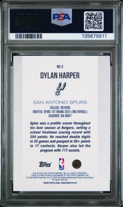 Graded 2025 Topps Dylan Harper #NS2 New School Rookie RC Basketball Card PSA 10 Gem Mint