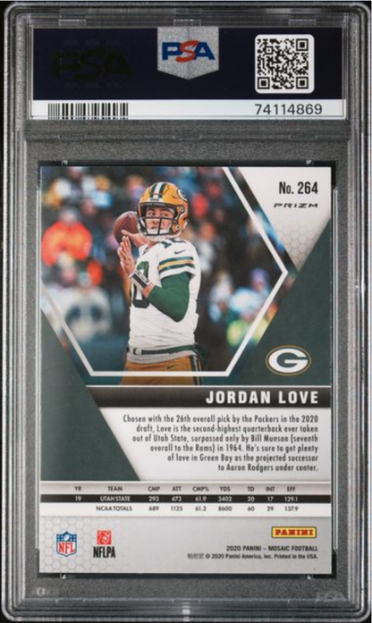 Graded 2020 Panini Mosaic Jordan Love #264 Green Mosaic Rookie RC Football Card PSA 10 Gem Mint
