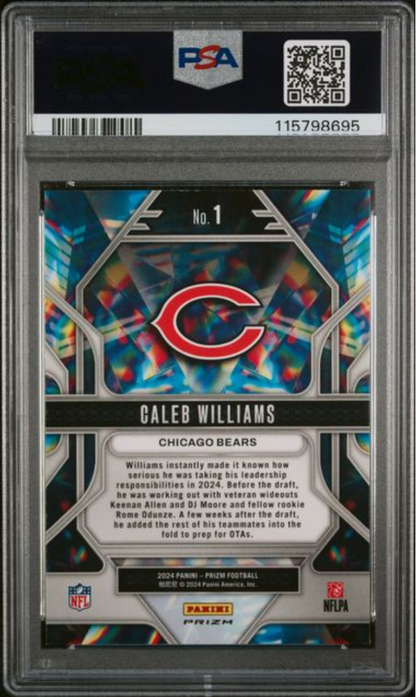 Graded 2024 Panini Prizm Caleb Williams #1 Prizmatic Green Prizm Rookie RC Football Card PSA 10 Gem Mint