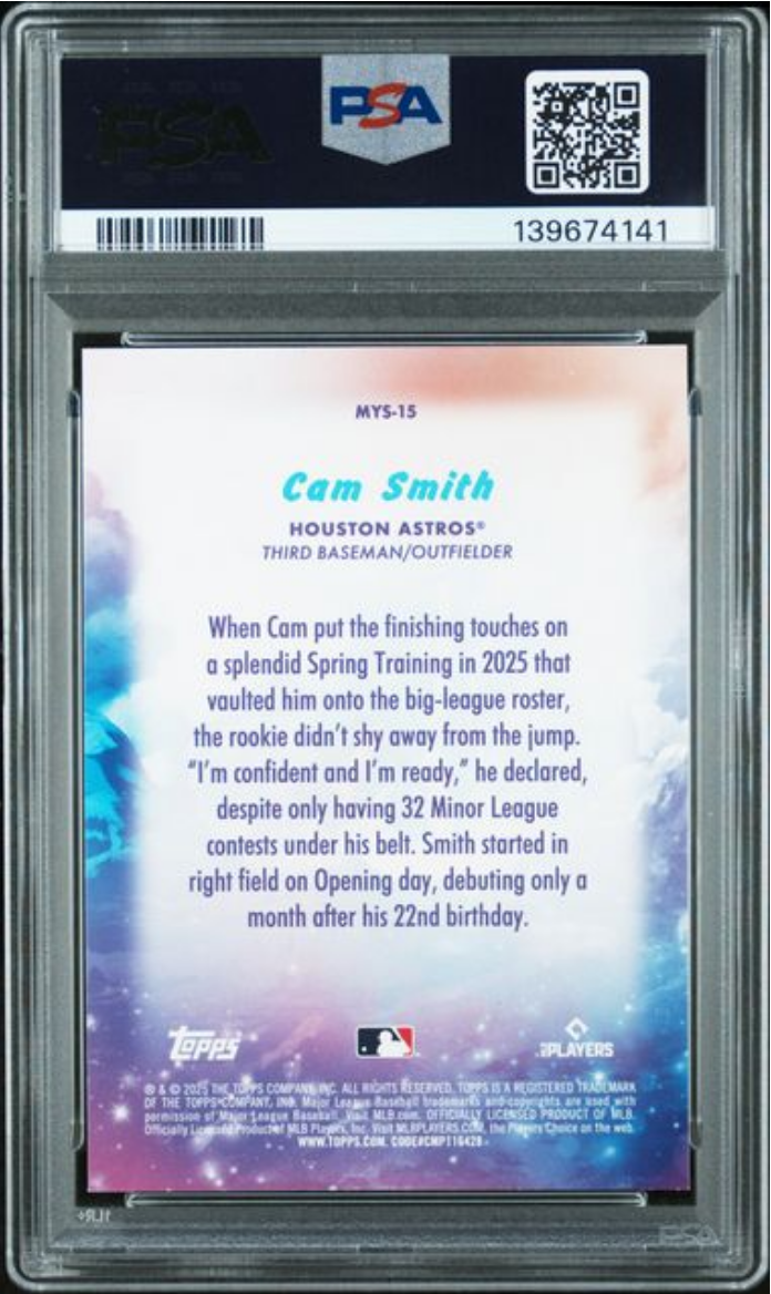Graded 2025 Topps Update Cam Smith #15 Mystical Rookie RC Baseball Card PSA 10 Gem Mint