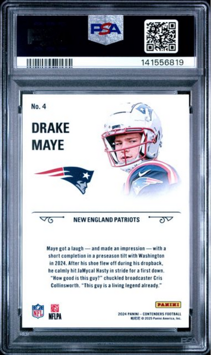 Graded 2024 Panini Contenders Drake Maye #4 Rookie Stallions Rookie RC Football Card PSA 10 Gem Mint