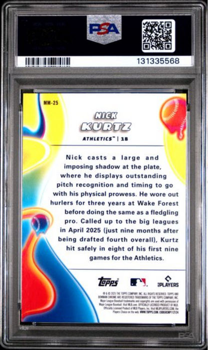 Graded 2025 Topps Bowman Chrome Nick Kurtz #MM25 Melt Mashers Rookie RC Baseball Card PSA 10 Gem Mint
