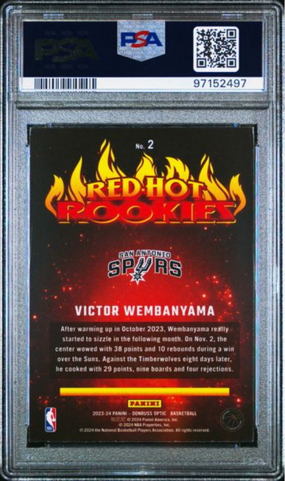 Graded 2023 Panini Donruss Optic Victor Wembanyama #2 Red Hot Rookies Rookie RC Basketball Card PSA 10 Gem Mint