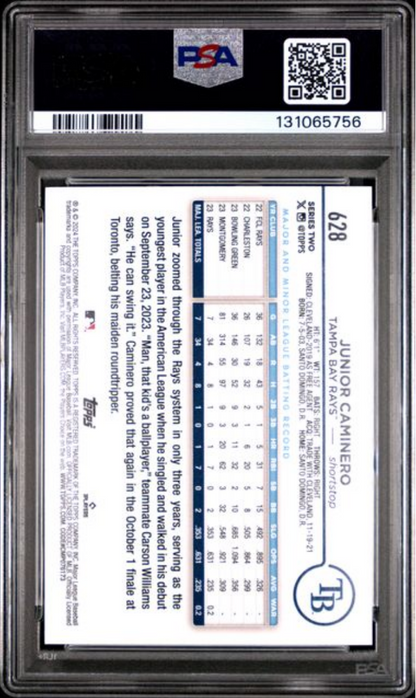 Graded 2024 Topps Junior Caminero #628 Rainbow Foil Rookie RC Baseball Card PSA 10 Gem Mint