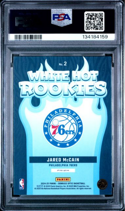 Graded 2024 Panini Donruss Optic Jared McCain #2 White Hot Rookies Purple Rookie RC Basketball Card PSA 10 Gem Mint