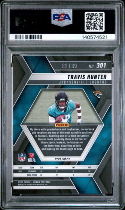 Graded 2025 Panini Mosaic Travis Hunter #301 Fusion Red/Yellow Choice /89 Rookie RC Football Card PSA 10 Gem Mint