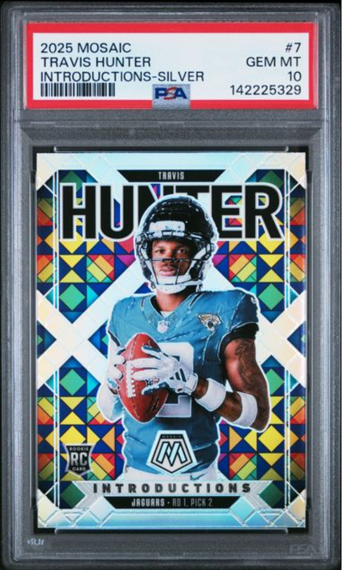 Graded 2025 Panini Mosaic Travis Hunter #7 Introductions Silver Rookie RC Football Card PSA 10 Gem Mint