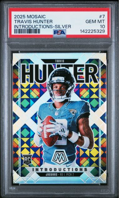 Graded 2025 Panini Mosaic Travis Hunter #7 Introductions Silver Rookie RC Football Card PSA 10 Gem Mint
