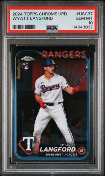 Graded 2024 Topps Chrome Update Wyatt Langford #USC37 Rookie RC Baseball Card PSA 10 Gem Mint