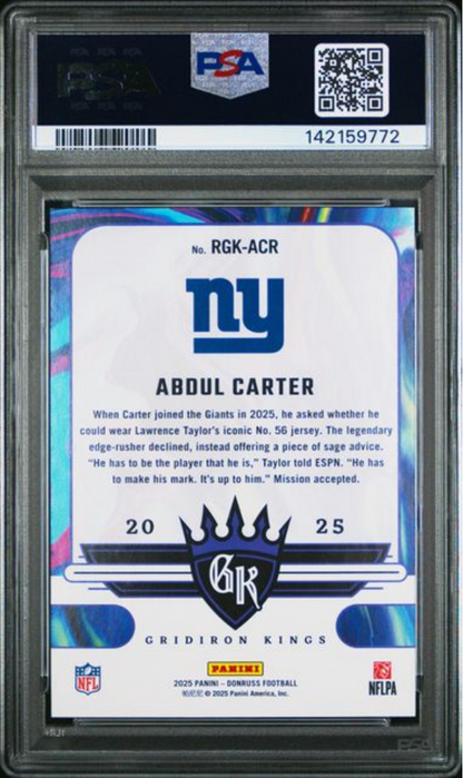 Graded 2025 Panini Donruss Abdul Carter #RGKACR Rookie Gridiron Kings Rookie RC Football Card PSA 10 Gem Mint
