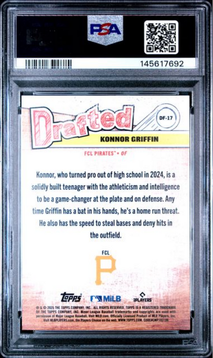 Graded 2025 Topps Pro Debut Konnor Griffin #17 Drafted Rookie RC Baseball Card PSA 10 Gem Mint