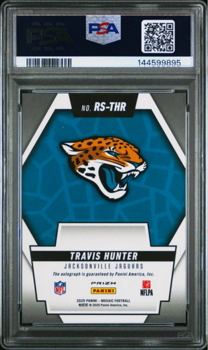Graded 2025 Panini Mosaic Travis Hunter #RS-THR Rookie Scripts Rookie RC Football Card PSA 10 Gem Mint