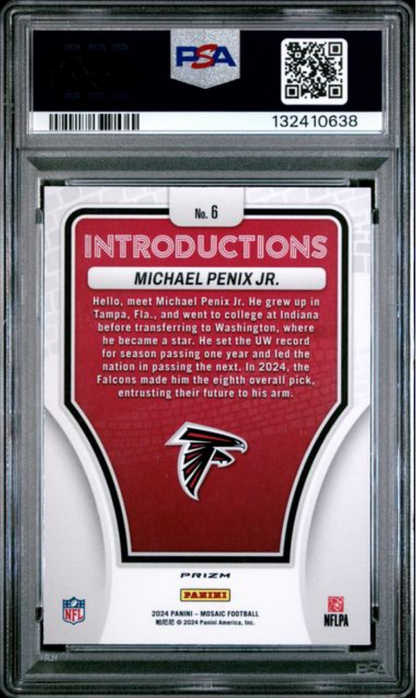 Graded 2024 Panini Mosaic Michael Penix Jr #6 Introductions Silver Rookie RC Football Card PSA 10 Gem Mint