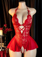 Transparent RedWomen Open Bodysuit Crotchless Sexy Temptation Adult Erotic Lingerie Teddy Body Suit Pajamas V-neck Hot Underwear
