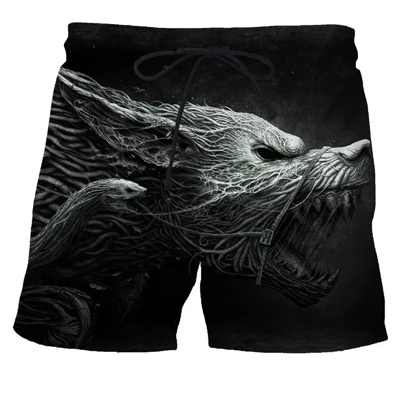 Wolf animal fashion men beach sexy bodybuilding shorts quick dry pants harajuku fitness board surf casual gym men homme