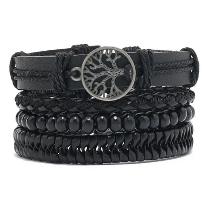 Bohemian Leather Bracelet Men Hand-woven Bracelet Men's Wooden Bead Bracelet Bracelet for Men Charm Bracelet Mens Jewellery