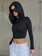 Autumn Slim Fit Hooded Crop Tee for Women