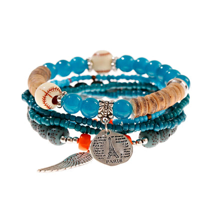 3pcs Boho Bohemian Pink Butterfly Pendant Charm Beads Bracelets Set For Women Stone Wristband Bracelet Bangles Pulseras Feminina