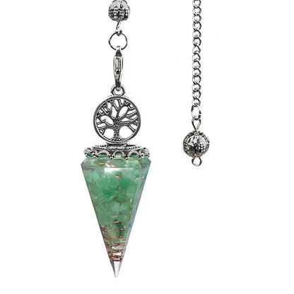 20x52mm Natural Stone Pendulum Tree of Life Hexagonal Cone Crushed Stone Aventurine