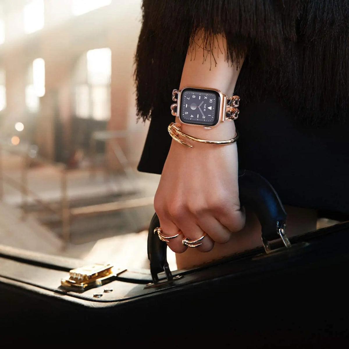 Apple Watch Woven-Accent Chain Bracelet Band