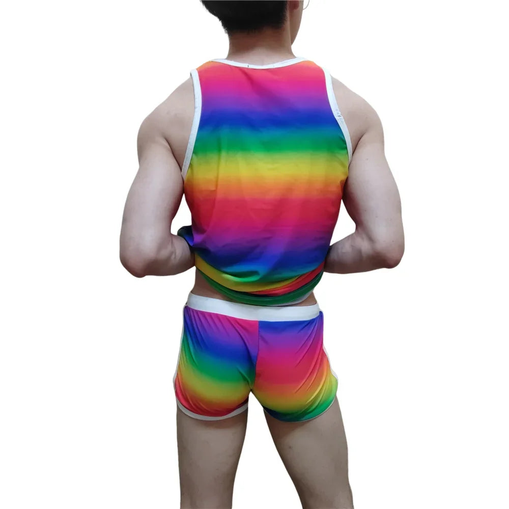 Sets Men's Tank Top Men's Sleeveless Top and Swimming Trunks Short Beach Pants Ice Silk Print Comfortable Fashion Outdoor Sports