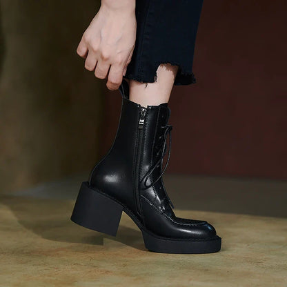 Women's Genuine Leather Platform High Heel Boots