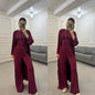 Pant Set Women Three Piece Sets Round Neck Short Sleeve Shirt Straight Pants Lace Up Long Robe Y2k Streetwear Work Casual 2026