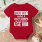 Cute Cotton Baby Bodysuit with "Back Off! I Have A Crazy Grandpa" Print Short Sleeve Baby Girl Boy Jumpsuit Kids Cotton Clothes