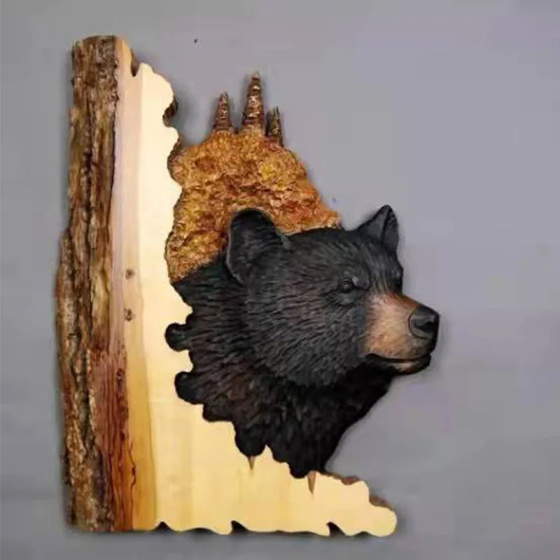 Handmade Cool Animal Carving Handcraft Wall Hanging Decoration Sculpture Wood Raccoon Bear Deer Hand Painted Home Room 13CM*20CM