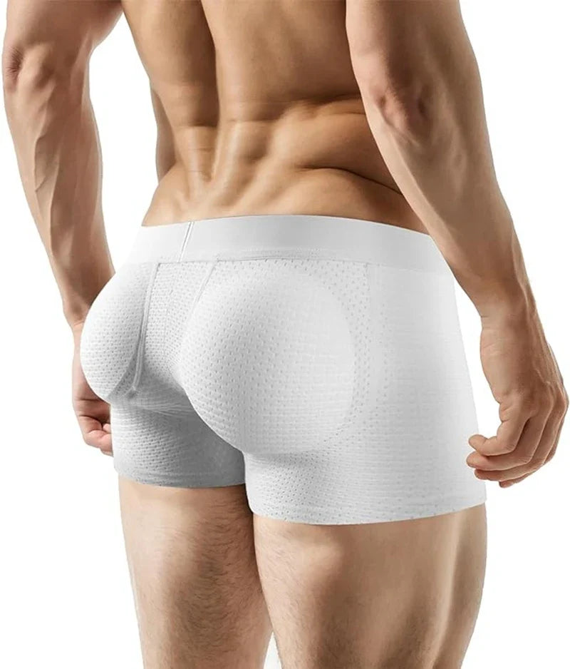 Men's Sexy Ice Mesh Breathable Butt Lift Boxer Briefs Underwear, Comfy Padded Underwear Boxer with Hip Pad Buttocks Boxer Trunk