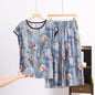 XL to 6XL Plus size Summer Pajamas set short sleeve Tshirt and Capri Pants Floral Print Loose homewear suits comfort sleepwear