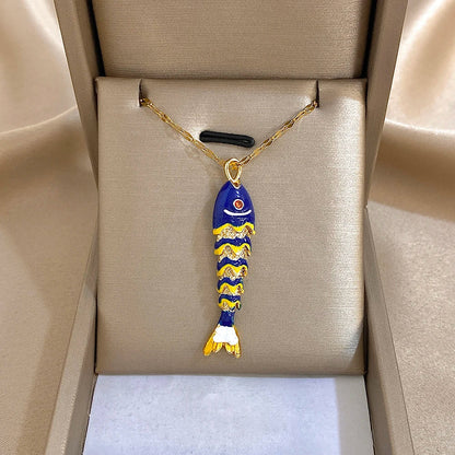 18K Gold Plated Stainless Steel Fish Pendant Necklace for Women