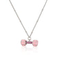 Small Dumbbell Pink Zirconia Charm Pendant Necklace Delicate Sweet Women's Jewelry Necklace, Enameled Gold-Plated Brass Jewelry