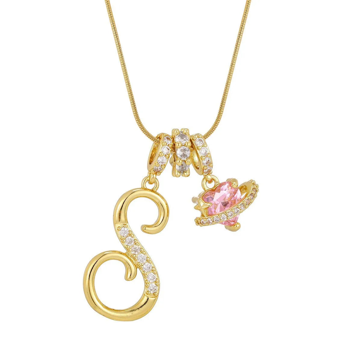 Fashion Letter Necklace for Women Pink Zircon Heart-shaped Pendant Suitable for Girls to Wear Personalized Gold-plated Jewelry