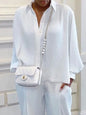 Classic Solid Shirt Pants Set Women Casual Loose Long Sleeved Lapel Elastic Waist Two Piece Suit 2025 New Summer Street Outfit