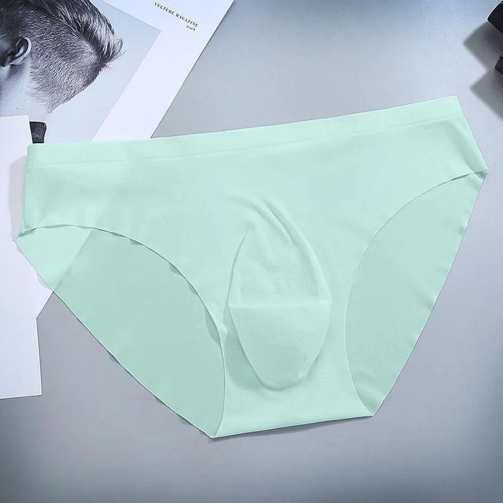 Sexy Men's Panties Ice Cool Breathable Semi Transparent Brief Solid Color Middle Waist Underwear Pump Man Bulge Pouch Briefs