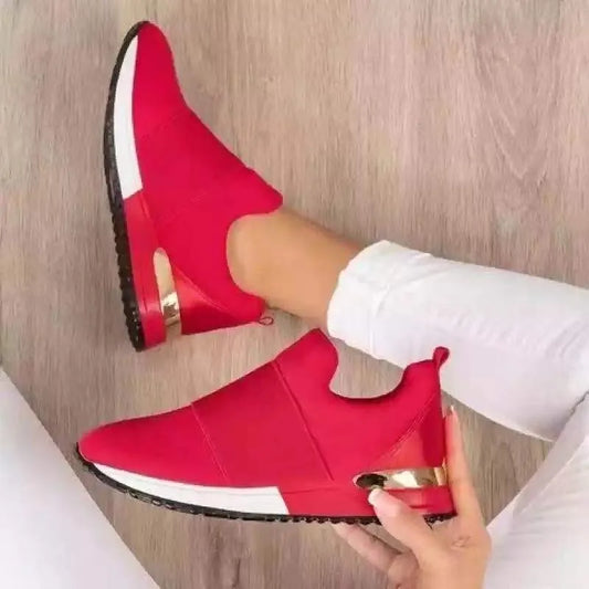 Fashion Women Sock Sneakers No Laces Slip On Platform Shoes Luxury Gold Trim Hidden Wedge Comfort Daily Casual Running Trainers