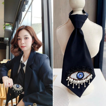 British Formal Suit Necktie Bowtie Pearl Crystal Tassel Eye Embroidery Korean Men's Women's College Style Shirt Accessories Ties
