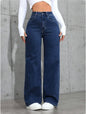 Fashion Solid Color High-Waisted Straight-Leg Jeans Women Loose Pockets Jeans Suitable Daily Casual Jean