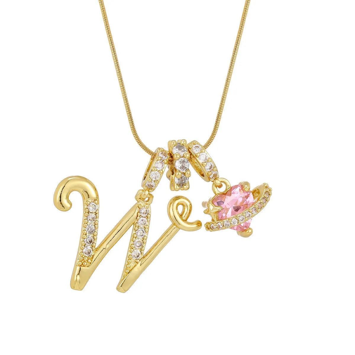Fashion Letter Necklace for Women Pink Zircon Heart-shaped Pendant Suitable for Girls to Wear Personalized Gold-plated Jewelry
