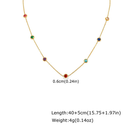 Dainty Colorful CZ Station Choker Necklace, Womne's Gold Plated Stainless Steel Chain Tarnish Free Stackable Jewelry Waterproof