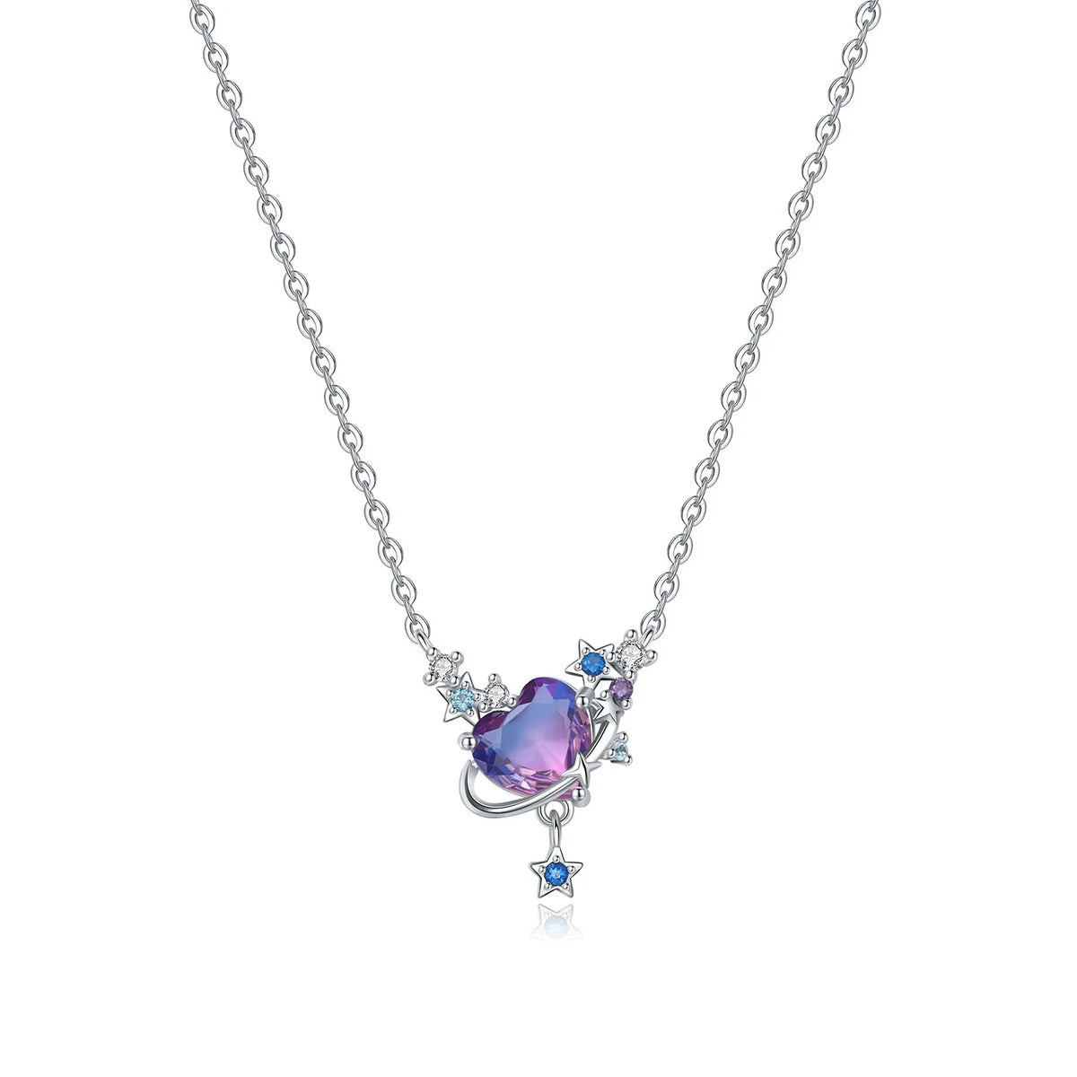 Romantic Pink Crown Heart Pendant Necklace Genuine 925 Sterling Silver Elegant Fine Jewelry for Women Wedding Holiday Presents