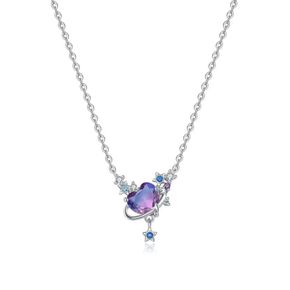 Romantic Pink Crown Heart Pendant Necklace Genuine 925 Sterling Silver Elegant Fine Jewelry for Women Wedding Holiday Presents