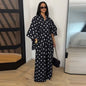 2026 Autumn Summer Polka Dot Shirt Pants Women Set Elegant Lapel Three Quarter Top Wide Leg Trousers Vacation Lady Outfit Suits