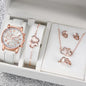 Fashion Women's Quartz Watch Leather Band Analog Wrist Watches Heart Rhinestone Jewelry Set(With Exquisite Gift Box)