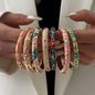 Elegant Enamel Dropped Glaze Flower Texture Bracelet For Women Retro Gold Plated Evil Eye Floral Zircon Bangle Party Jewelry