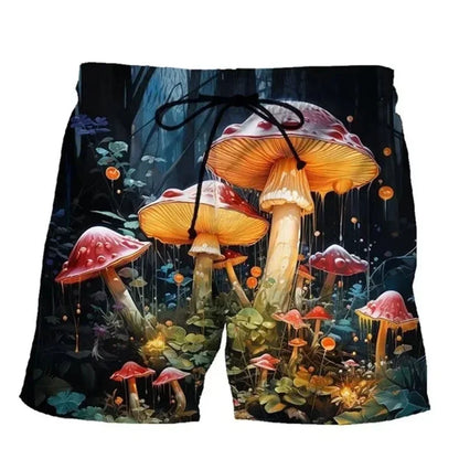 3d Printing Plants Mushroom Beach Shorts For Men Casual Summer Surfing Board Shorts Cool Street Loose Short Pants Clothes