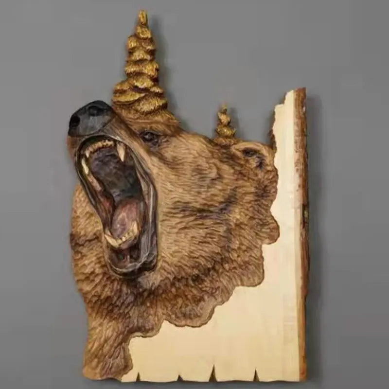 Handmade Cool Animal Carving Handcraft Wall Hanging Decoration Sculpture Wood Raccoon Bear Deer Hand Painted Home Room 13CM*20CM